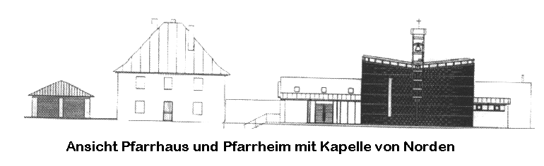 Ansicht Pfarrhaus und Pfarrheim mit Werktagskapelle von Norden